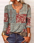 Aubrey | Top met Printje en Lange Mouwen