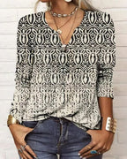 Aubrey | Top met Printje en Lange Mouwen