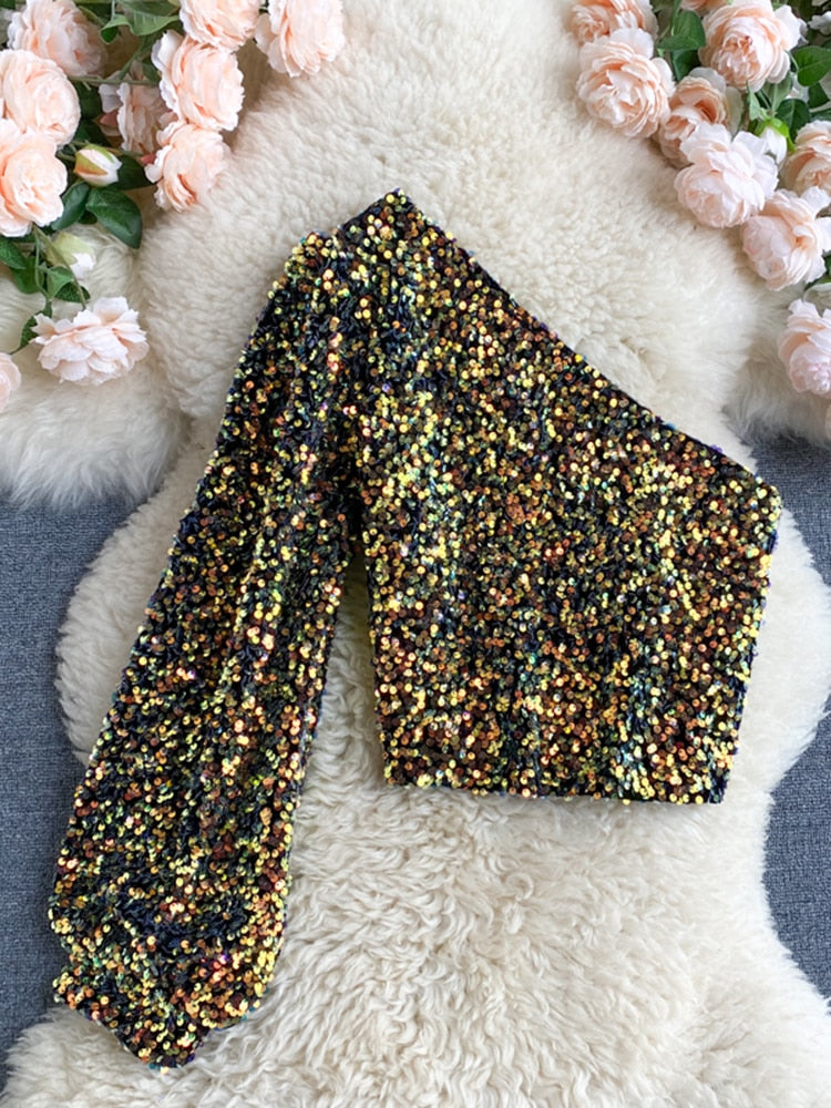 Saffron | Schoudertop met Pailletten