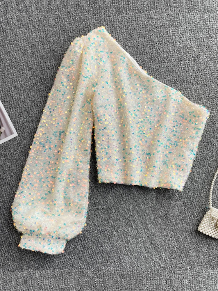 Saffron | Schoudertop met Pailletten